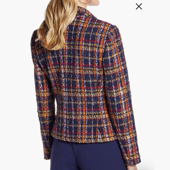 Halogen Plaid Tweed Blazer Jacket size 10 Navy Orange - Picture 2 of 8
